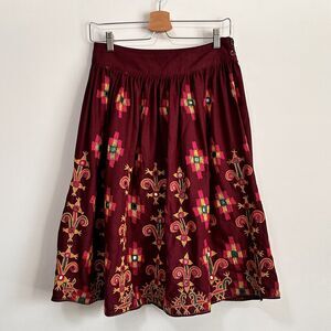 Trove Skirt 8 A Line Embroidered Y2K Vintage Mirror Detail Side Zip Boho Party